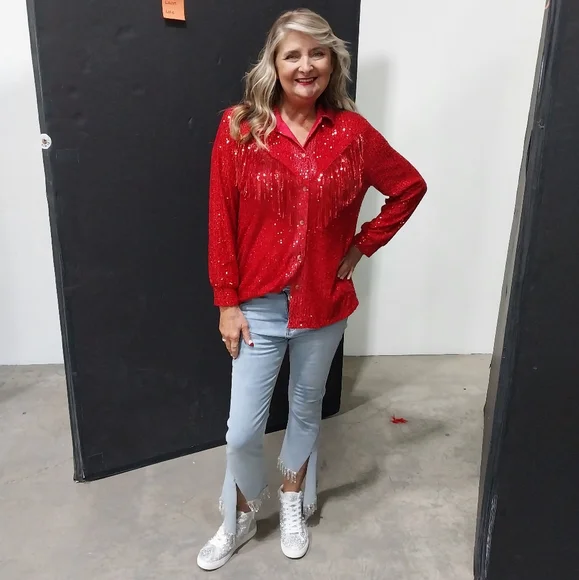 BLUE B RHINESTONE UNEVEN FRINGE HEM DENIM BLUE JEANS- L (31) - Picture 8 of 11